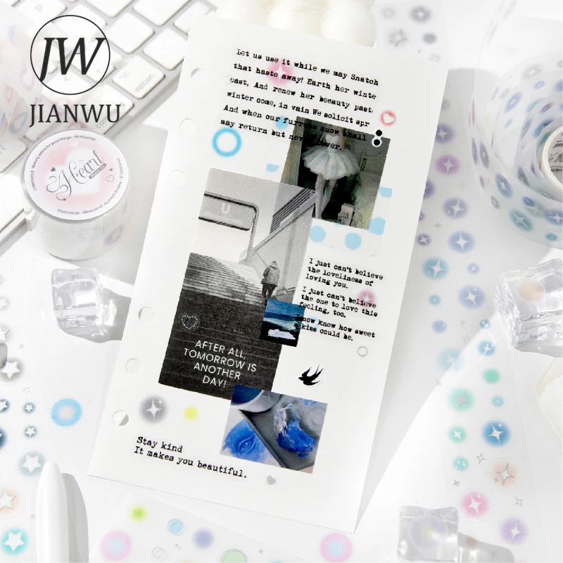 JIANWU 라이트 솔트 시리즈 귀여운 별 사랑 스머지 풍경 소재 콜라주 PET 테이프 창의적인 DIY 저널 문구류