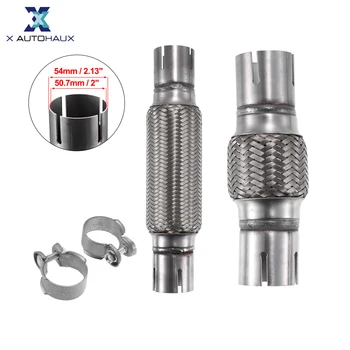 X Autohaux 자동차 배기 플렉시블 파이프 튜브, 용접 연장 파이프 클램프 세트, 스테인레스 스틸, 50.7mm x 54mm