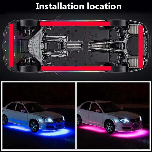 Car Charssis Flexible LED Strip Light LED Underbody Remote /APP Control RGB Neon Lights Ambient Atmosphere Auto Decorative Lamp 6