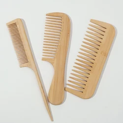 Natural Handmade Bamboo Comb Trio - Anti - Static, Wide, Rat Tail, and Fine Tooth Styles (3pcs)