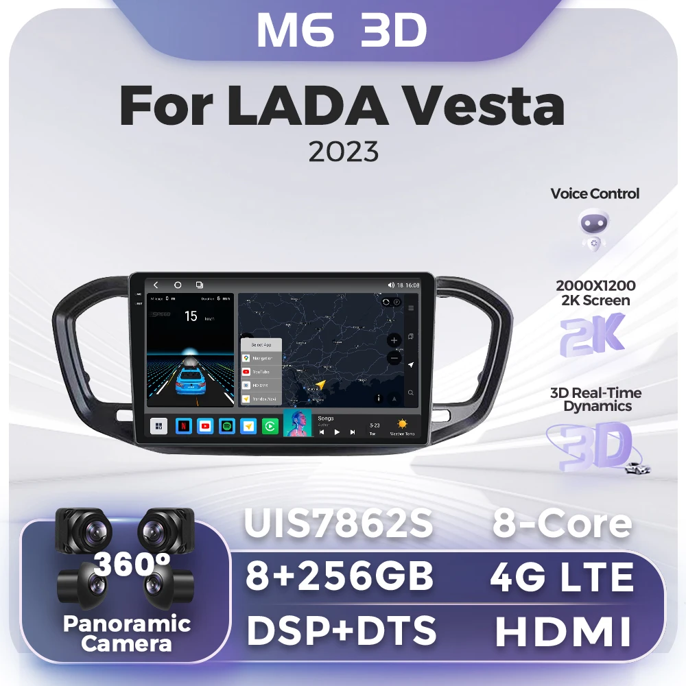 

2Din Android Radio Wireless Carplay Auto AI Voice Control GPS Navigation Multimedia Player For Lada Vesta 2023 4G LTE + 5G WiFi