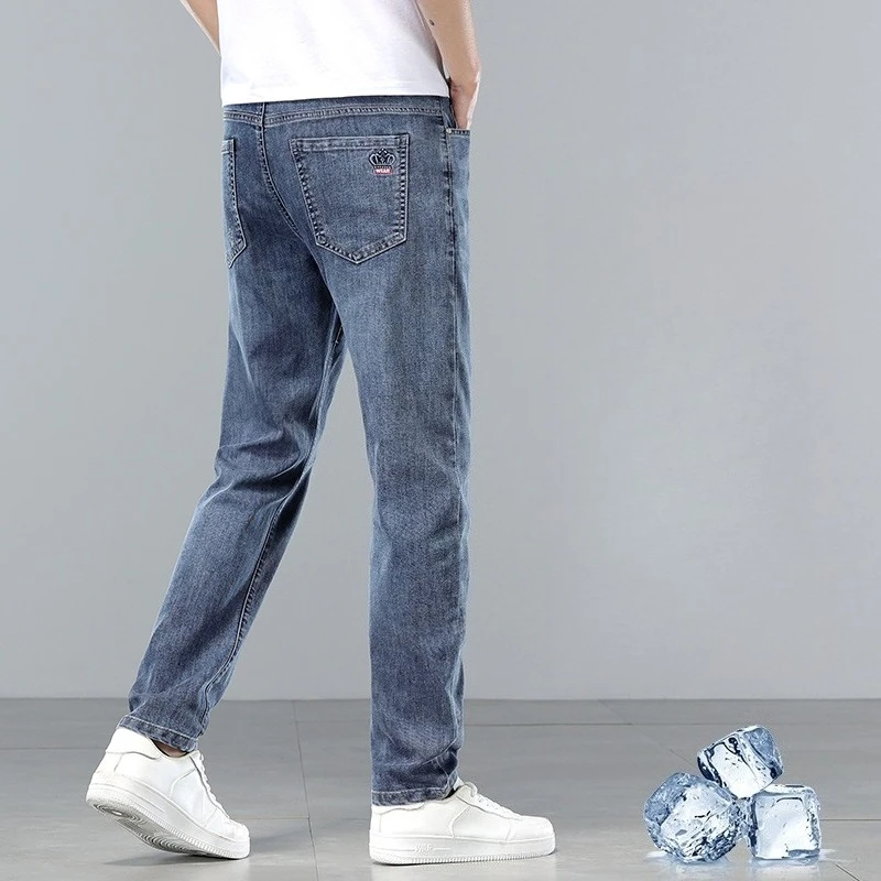  Brand Clothing Spring Summer Slim Men's Jeans Casual Breathable Cotton Fabric Stretch Denim Pants Blue Trousers Male Plus Size 5