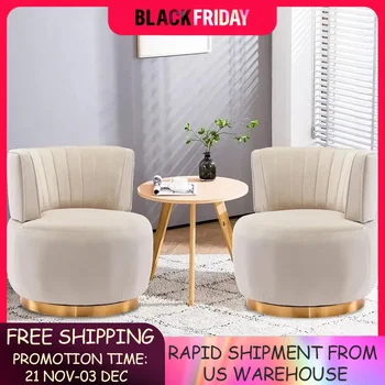 Bucket Chair,Swivel Barrel Chairs For Living Room Set Of 2, 360 Degree Comfy Modern Round Chair Velvet Gold Accent Upholstered 1