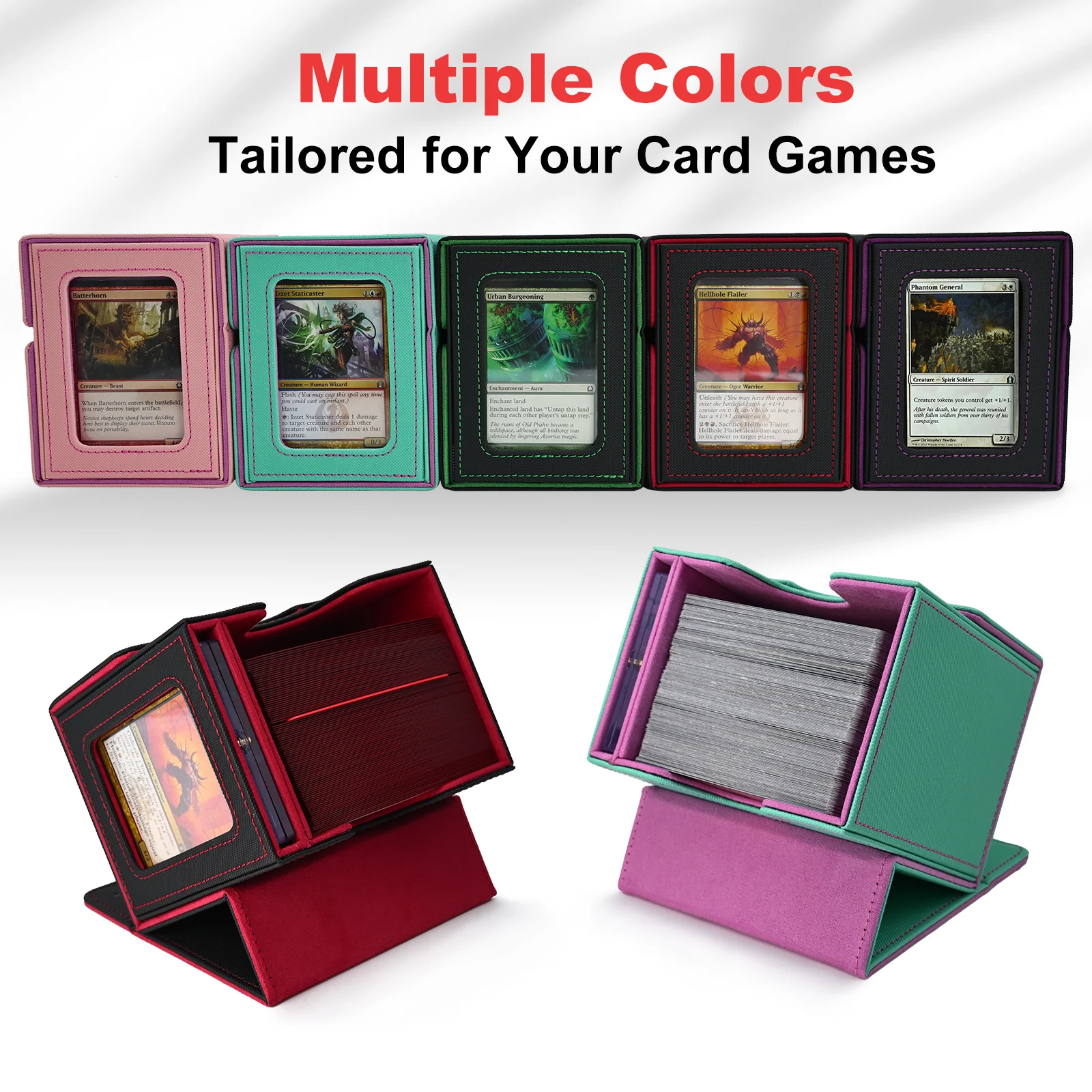 디스플레이 창이 있는 MTG 덱 박스, 커맨더 덱 케이스, 100장 이상의 더블 슬리브 카드 수납 가능, TCG PTCG용 마그네틱 카드 보관함