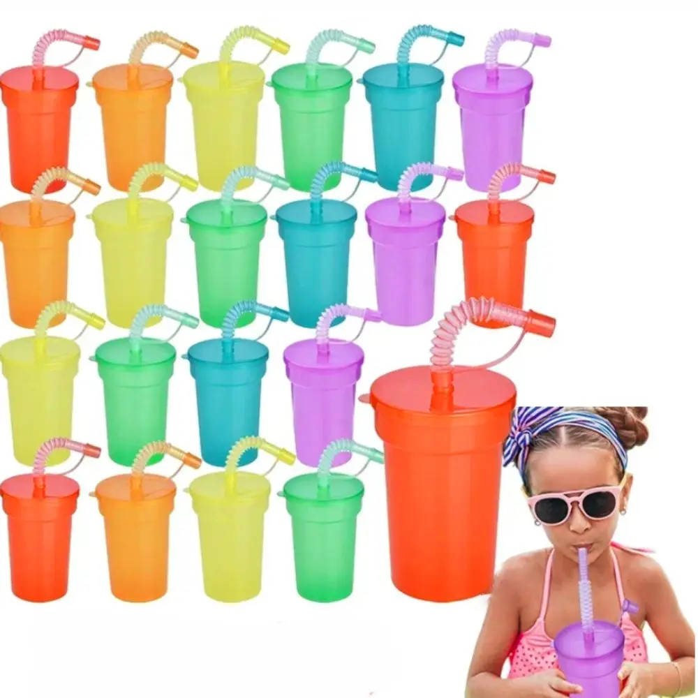6pcs Durable Reusable Sipper Cups Spill-Proof Colourful Straws Cup Leak-Proof 380ml Drinking Cup Travel