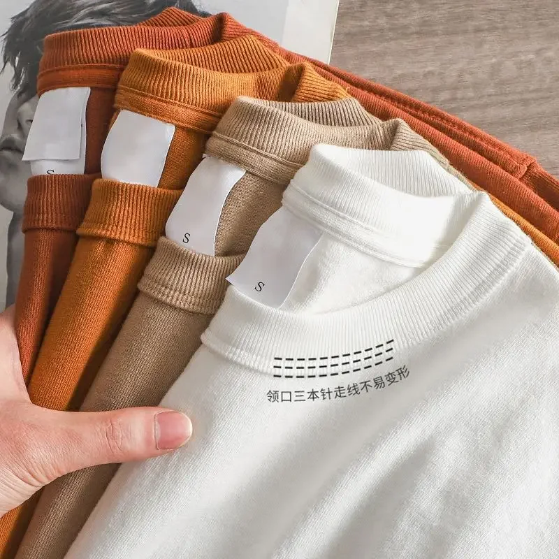 

Тяжелая Осенняя мужская футболка с длинным рукавом 11,2 унции, простая рубашка из 100% хлопка, белый топ с круглым вырезом, мужская одежда оверсайз