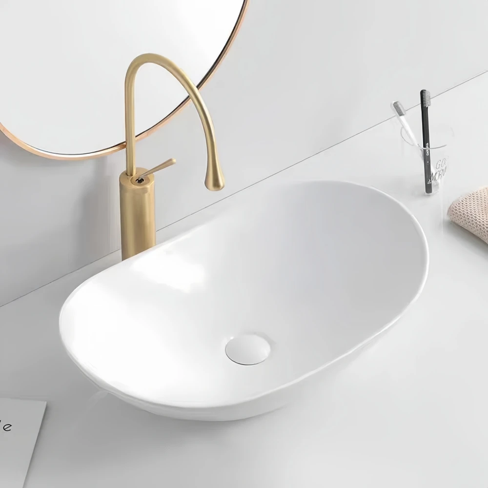 Modern Oval Ceramic Vanity Sink, 16.3"X9.8" - Elegant Bathroom Washbasin With Drainage Accessories (Faucet Not Included) 3
