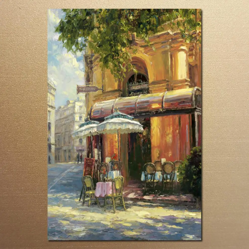 

Hand painted French village Paintings Cafe Tente de Verre modern impressionism landscapes picture for room decor