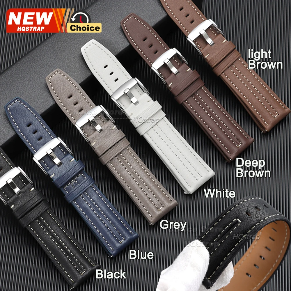 Vintage Handmade Leather Smartwatch Strap - Buckle & Stitching Design, 22mm Bracelet