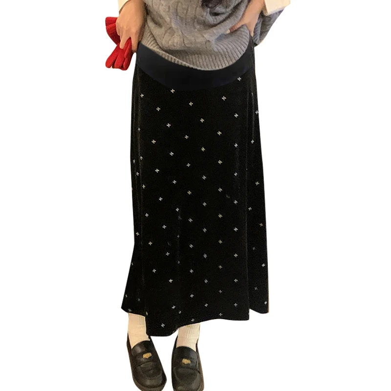 Spring Autumn Maternity Belly Skirts Fashion Stars Printing Long Loose Pregnant Woman Velour Skirt Maternity Party Clothes