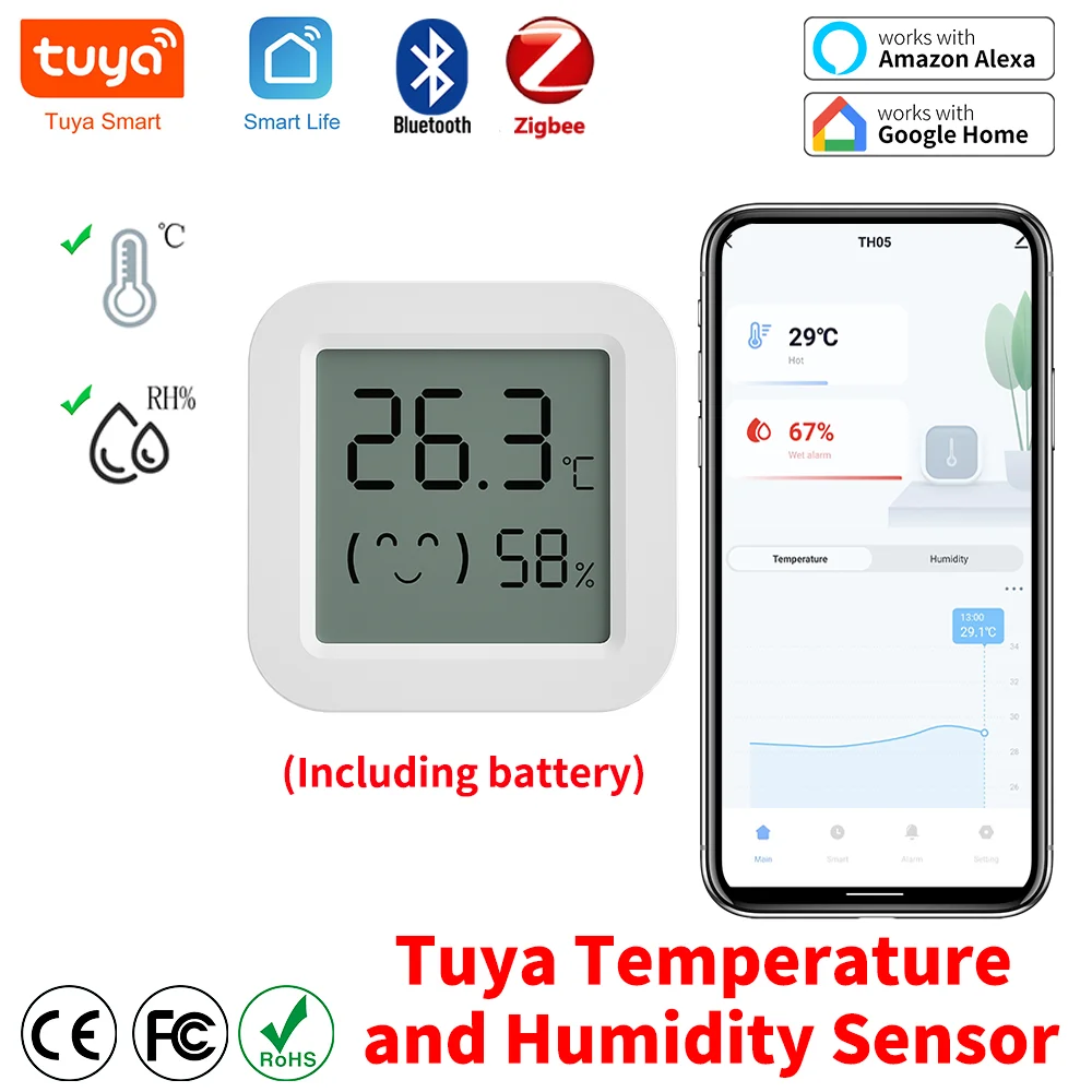 Tuya Temperature Humidity Sensor Mini LCD Digital Display Compatible