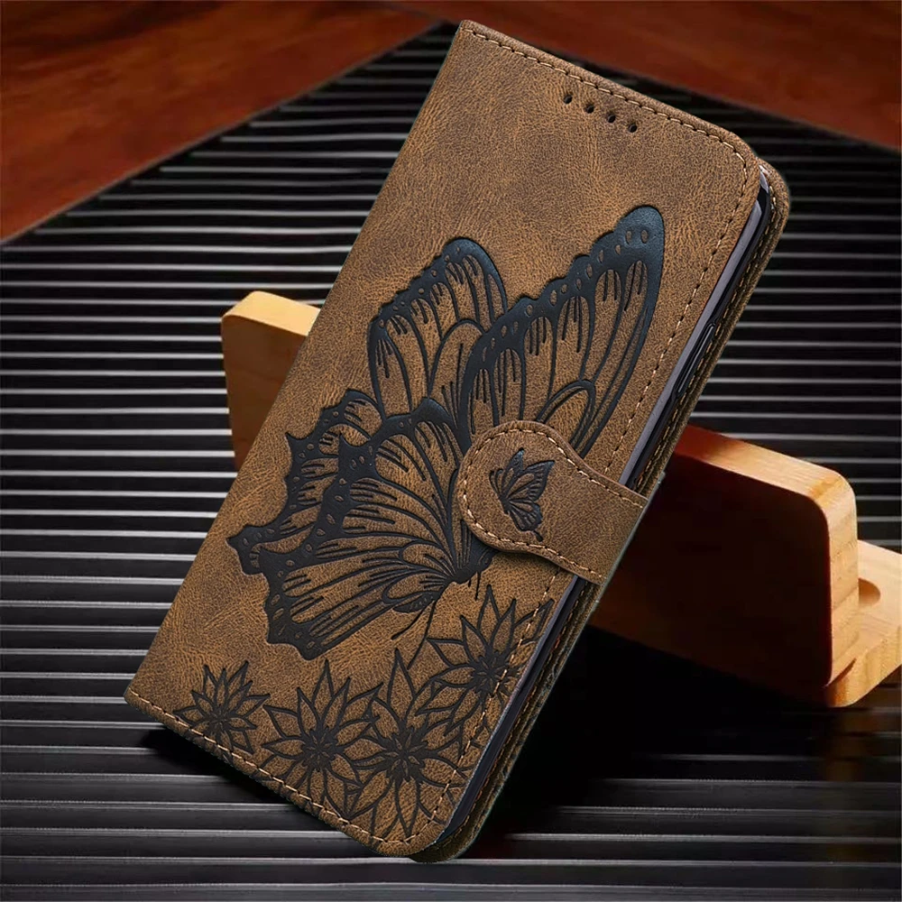 Butterfly Leather Flip Case with Card Holder and Hasp Wallet Features