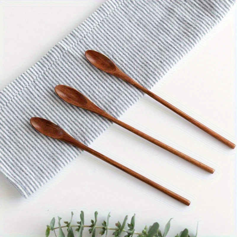 1pc Exquisite Handmade Wooden Stirring Spoon Western Style Long Bing Spoon with Honey Coffee Stirring