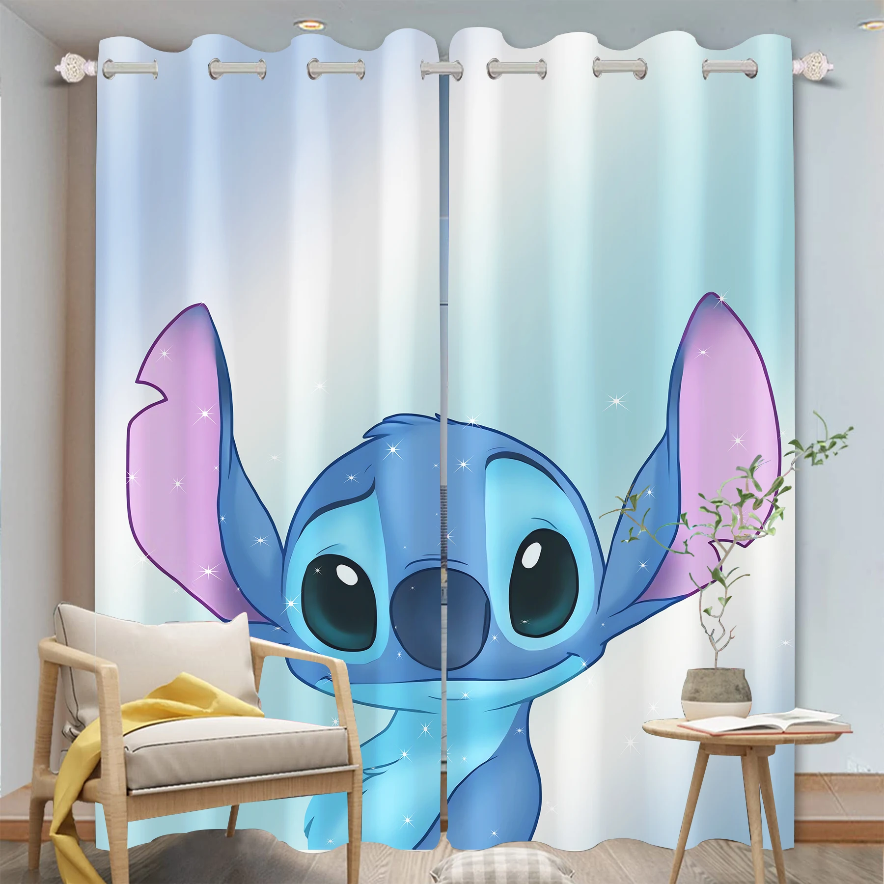 Stitch Curtain Cartoon Window Decoration 100% Polyester Shade Curtains Bedroom Living Room Home 2 Tablets 3