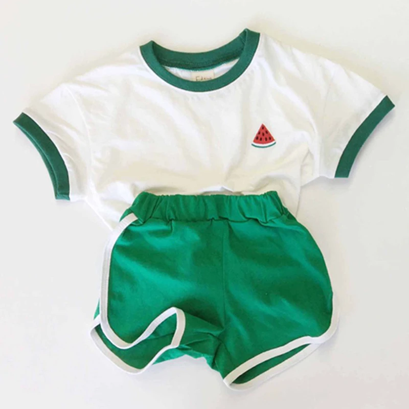 Children Baby Boy Girl Suit Summer Fruit Printing Short Sleeves Shirt+Shorts 2PCS Child Baby Set Clothes Cotton Soft Suit