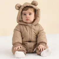 Newborn Baby Romper Winter Thicken Cotton Jumpsuit Infant Onesie Fleece Lining Hooded Rompers for Boy Girl Clothes Kids Outfit 2