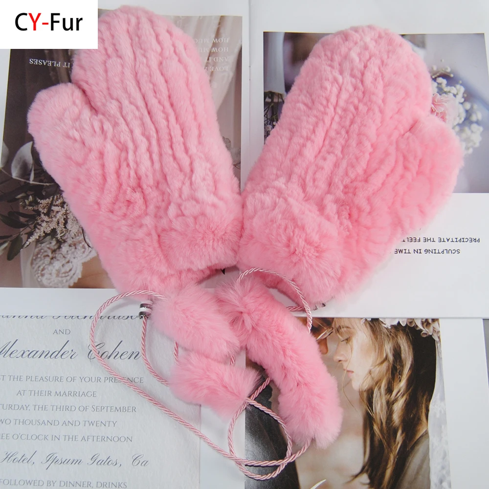 Natural Real Rex Rabbit Fur Gloves Good Elastic Women Winter Knitted Real Rabbit Fur Mittens Outdoor Genuine Gloves women dress gloves