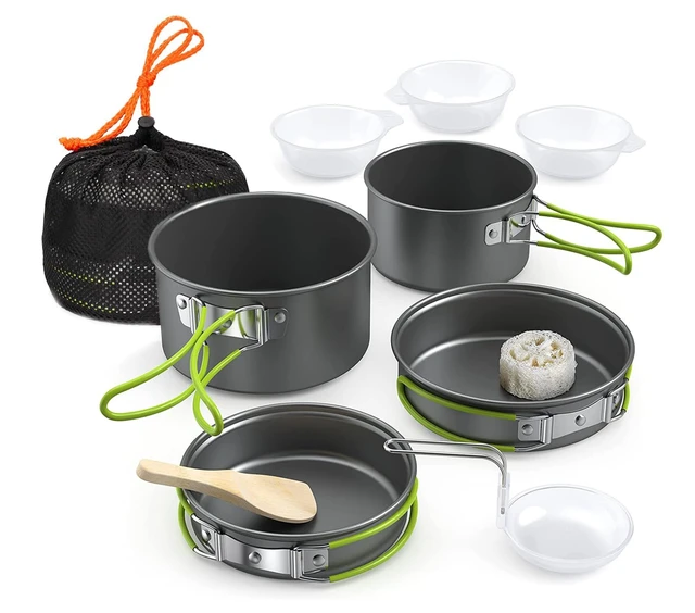 10Pcs Stackable Camping Cookware Set Nonstick Pot and Pans Set