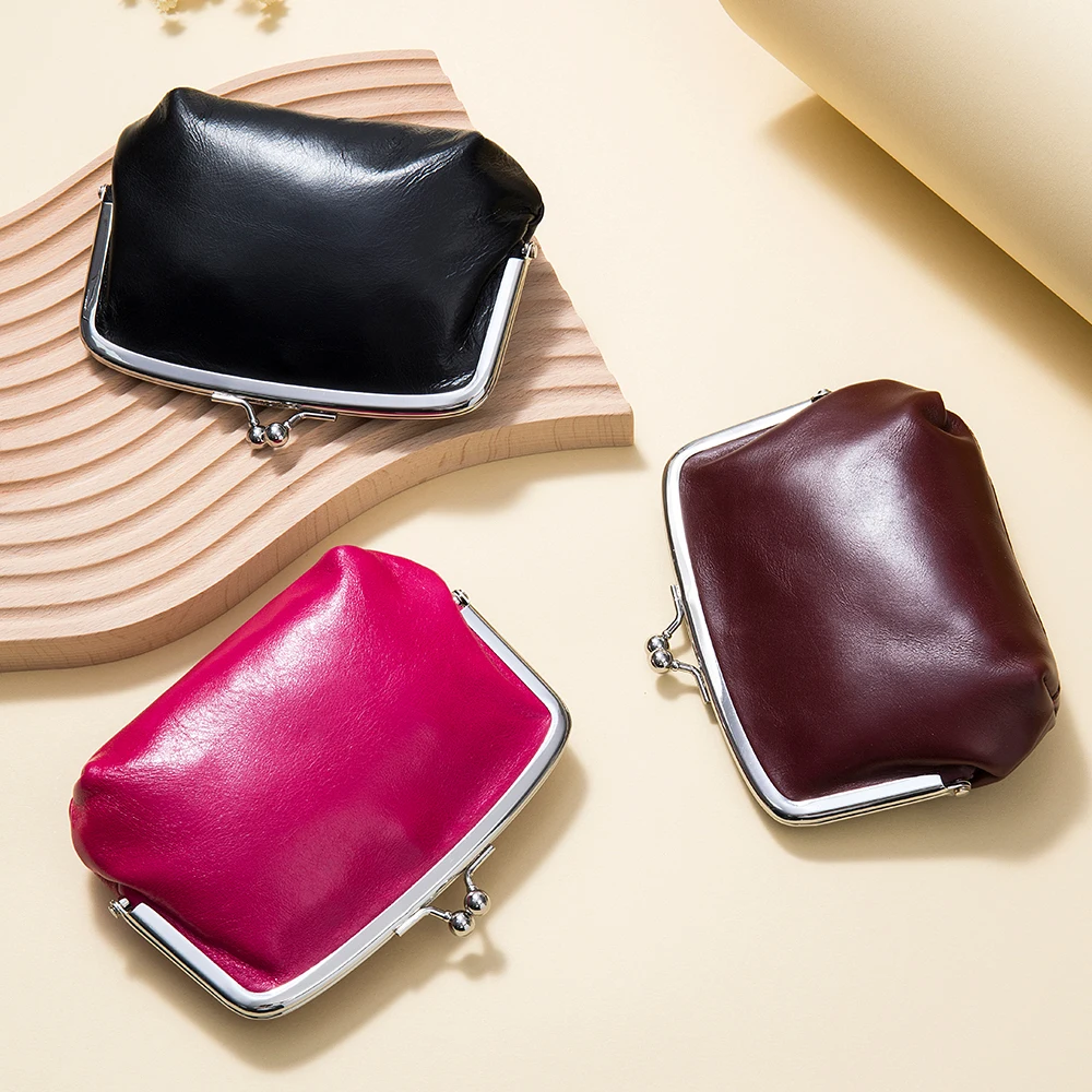 Women Genuine Leather Mini Lipstick Bag Cowhide Card Holder Key Clip Coin Purse Clutch Earphone Pocket Wallet For Female Girls