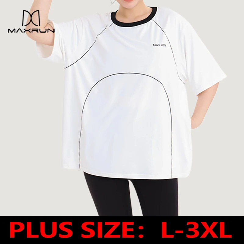 

MaxRunPro Plus Size Summer Yoga T Shirts Round Neck Short Sleeve Loose Letter Breathable High Elastic Quick Drying Sport Top