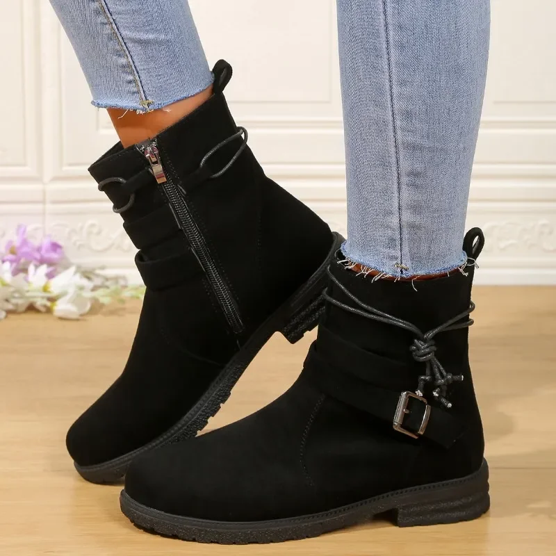 Ankle Boots for Women 2023 New Autumn Winter Women's Boots Comfortable Low Heel Side Zipper Casual Short Boots Botas De Mujer