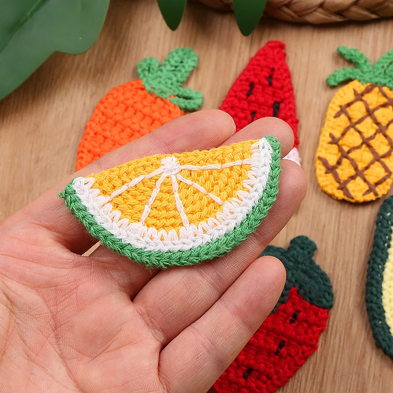 10PCS Cute cartoon knitted wool pineapple watermelon patch DIY children's fruit sticker,embroidery cloth patches