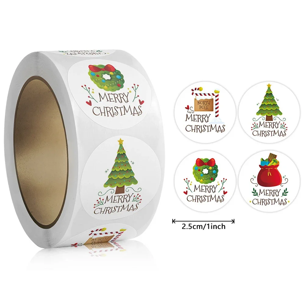 500pcs Christmas Stickers for Kids, 1.5'' Merry Christmas Stickers for Envelopes, Waterproof Self Adhesive Round Roll Holiday Stickers, Christmas