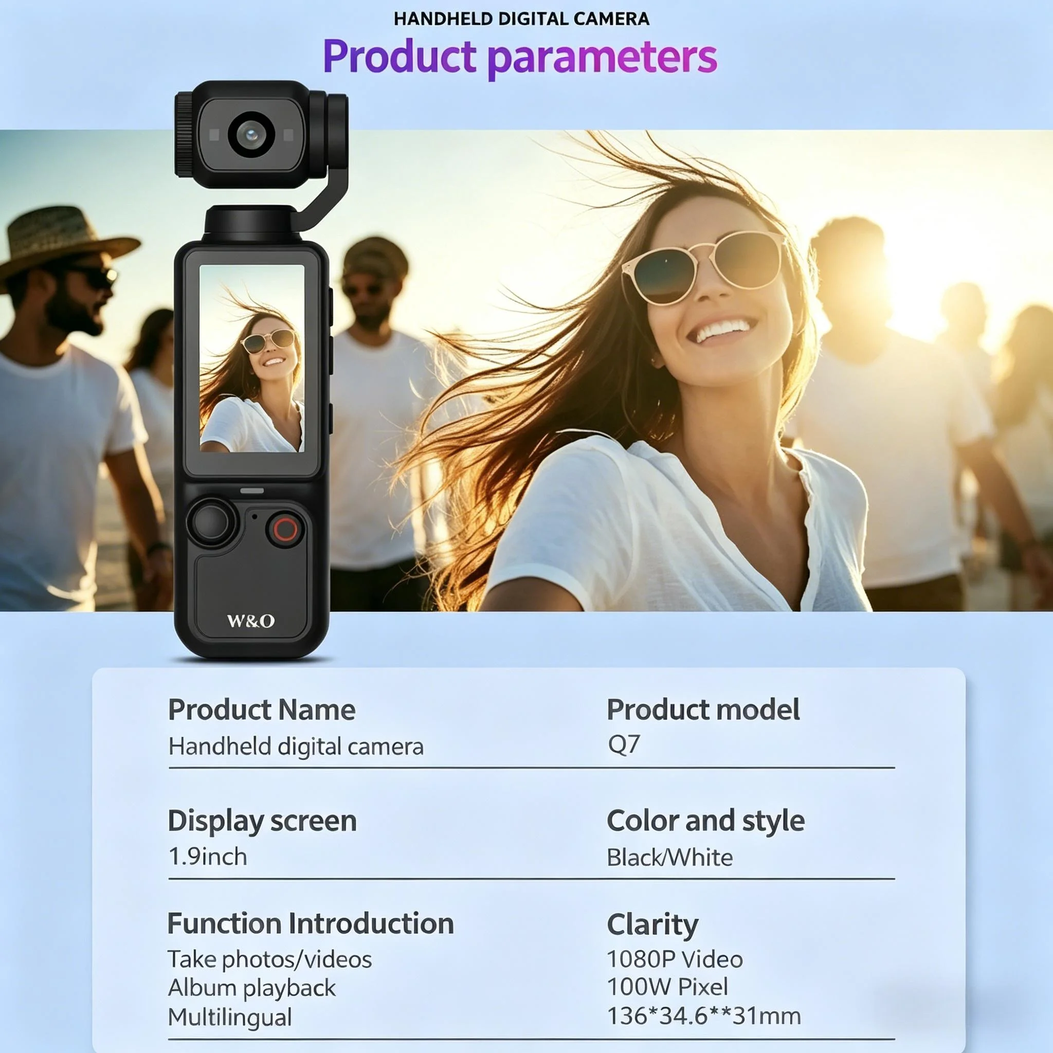 1.9인치 CMOS 센서가 장착된 1080P 100W 스포츠 카메라 USB 충전 180 ° 회전식 1000mAh 휴대용 다기능 카메라