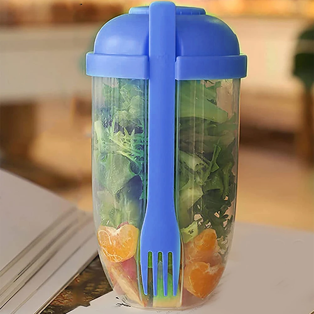 Salad Cup,Salad Dressing Container to Go,Fresh Salad Cup with Fork and  Dressing Holder,Salad Meal Shaker Cup,Reusable Portable Fruit and Vegetable