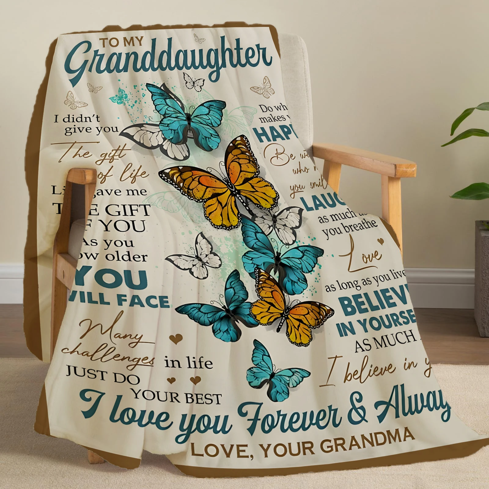 Butterfly Print Flannel Throw Granddaughter 2