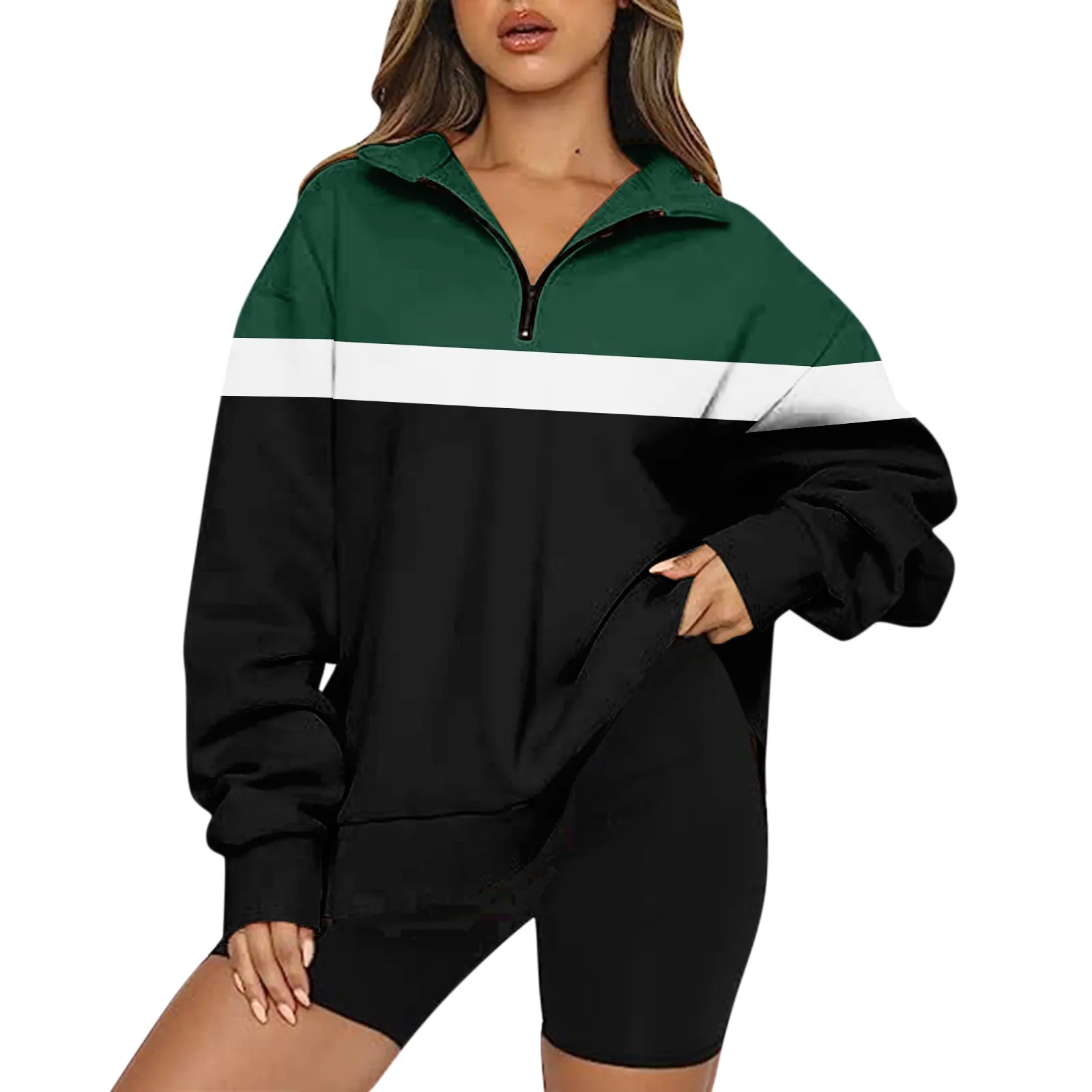 

Autumn Half Zipper Sweatshirt Women Korean Fashion Casual Loose Hoodies Female Pullovers Streetwear Tops Ropa De Mujer