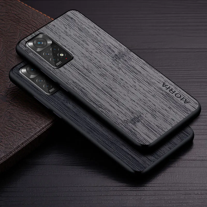 Luxury Bamboo Wood Pattern Leather Case for Xiaomi Redmi Note 11 Series