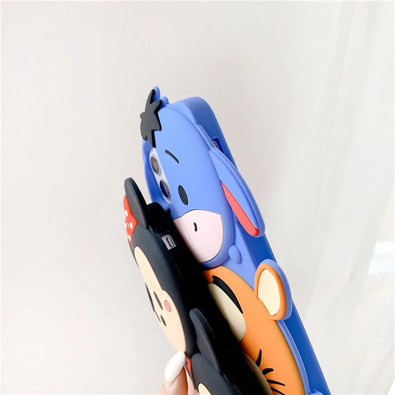 Disney Mickey Winnie Pooh 3D Cartoon Mobile Phone Case with Pendant for iPhone 13 12 11 Pro Max XR XS Plus Cute Back Covers best iphone 13 pro max case