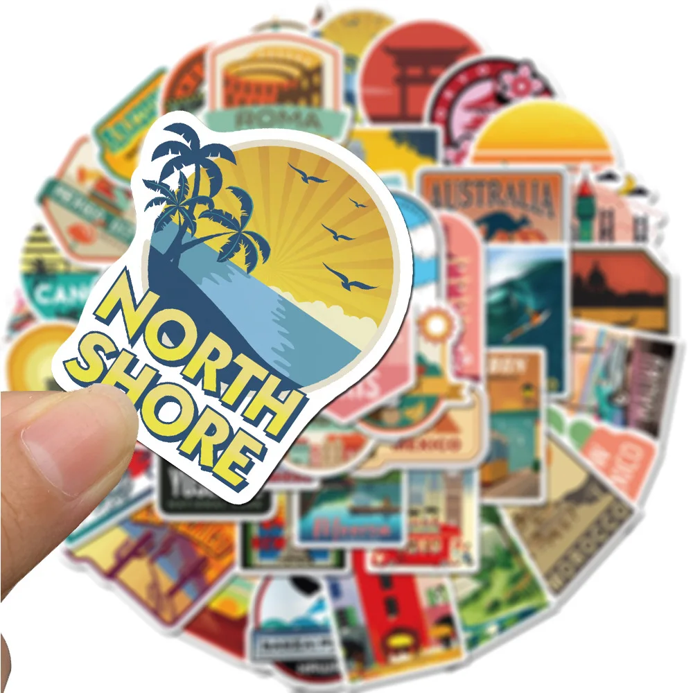 Vibrant Cityscape Travel Stickers - Creative DIY Decor Set (50 Pieces)