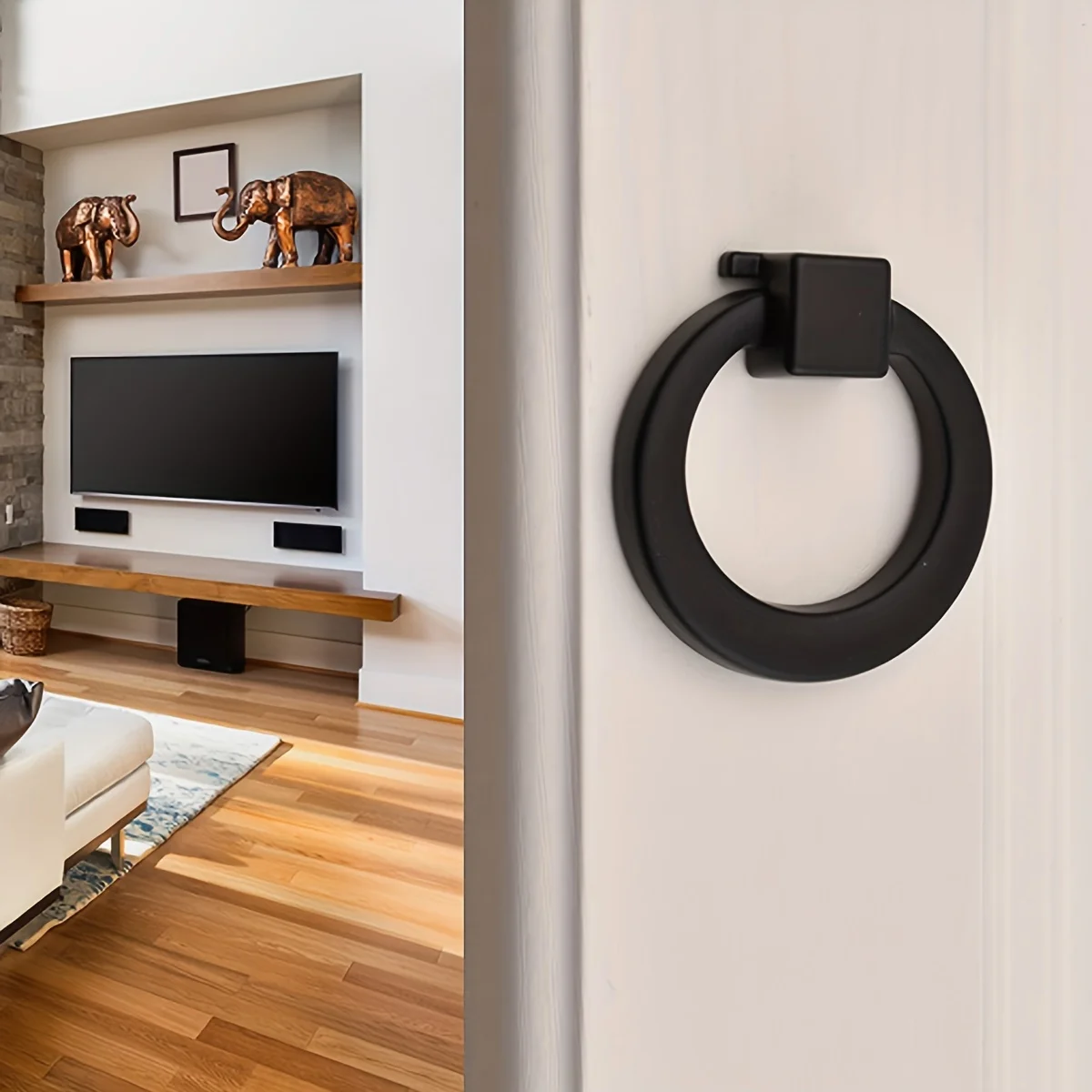 1 Household circular ring drawer handle, black metal for cabinets and wardrobes