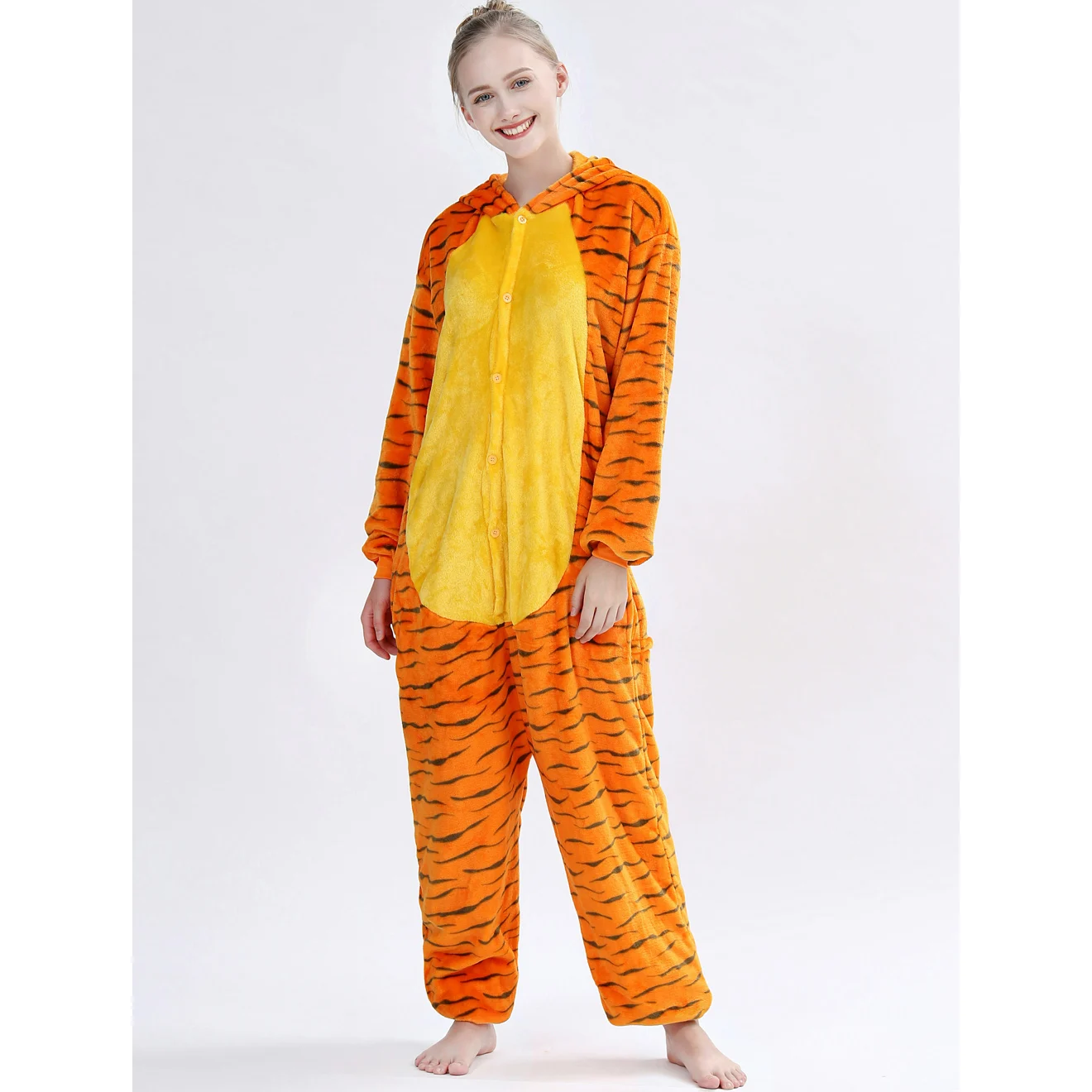Winter Unisex 3D Jumping Tiger Cosplay Kostüme Onesies Kigurumi Onesie Pyjamas Erwachsene Flanell Pyjamas Tier Nachtwäsche Overall – Detail 2
