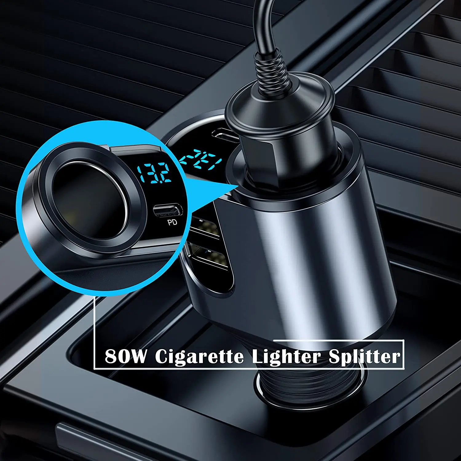 New Car Charger Lighter Adapter 4 in 1 Car Cigarette Splitter Type C Dual USB Po
