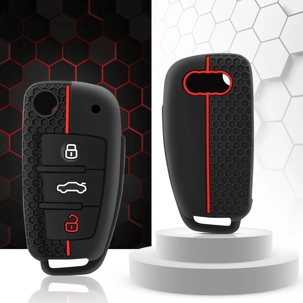 OATSBASF Custodia In Silicone TPU Per Chiave Auto Audi – Modelli A6, A7, A8, Q7, Q8, E-Tron 2019-2020 – Nero Con Bordo Dorato - 2