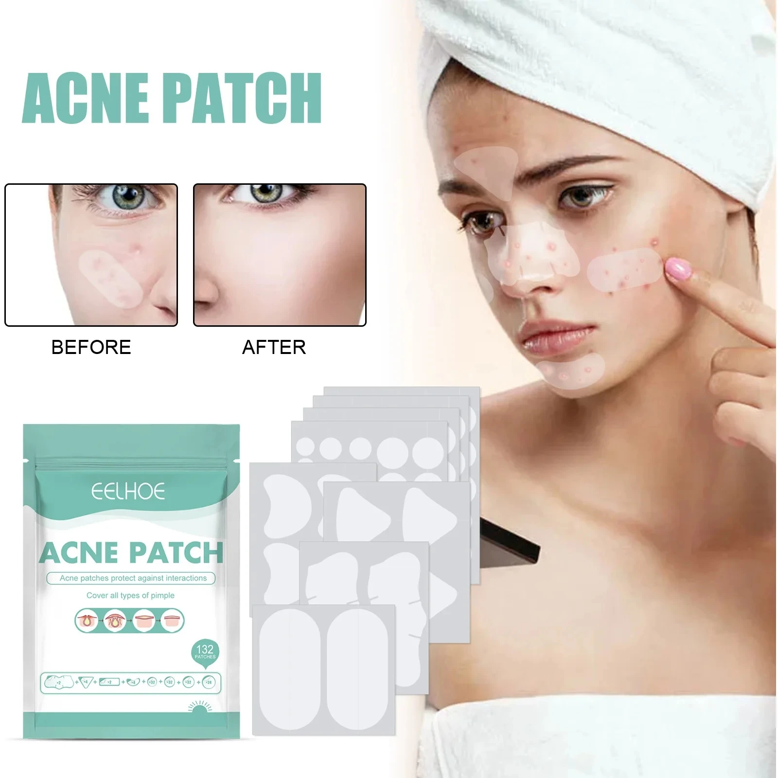 

132Pcs Acne Pimple Patches Stickers Acne Spot Invisible Concealer Acne Patch Blemish Facial Mask Hydrocolloid Blackhead Remover