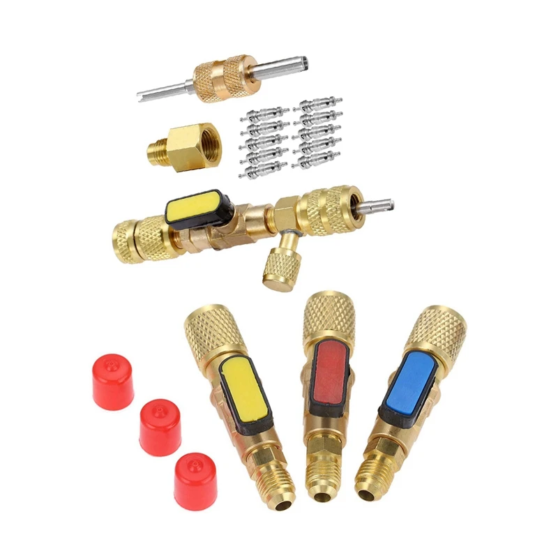 1 Set Valvole A Sfera Diritte Per Refrigerante In Ottone R410A Valvola Sae E 1 Set R410A R22 Strumento Di Installazione Per La Rimozione Del Nucleo De
