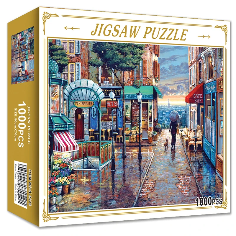 Adult Puzzle 1000 Pieces Fashion Rainy Day Shop Pattern Paper Jigsaw Toy 70*50cm Gift Box Design Cheap Sale Price |