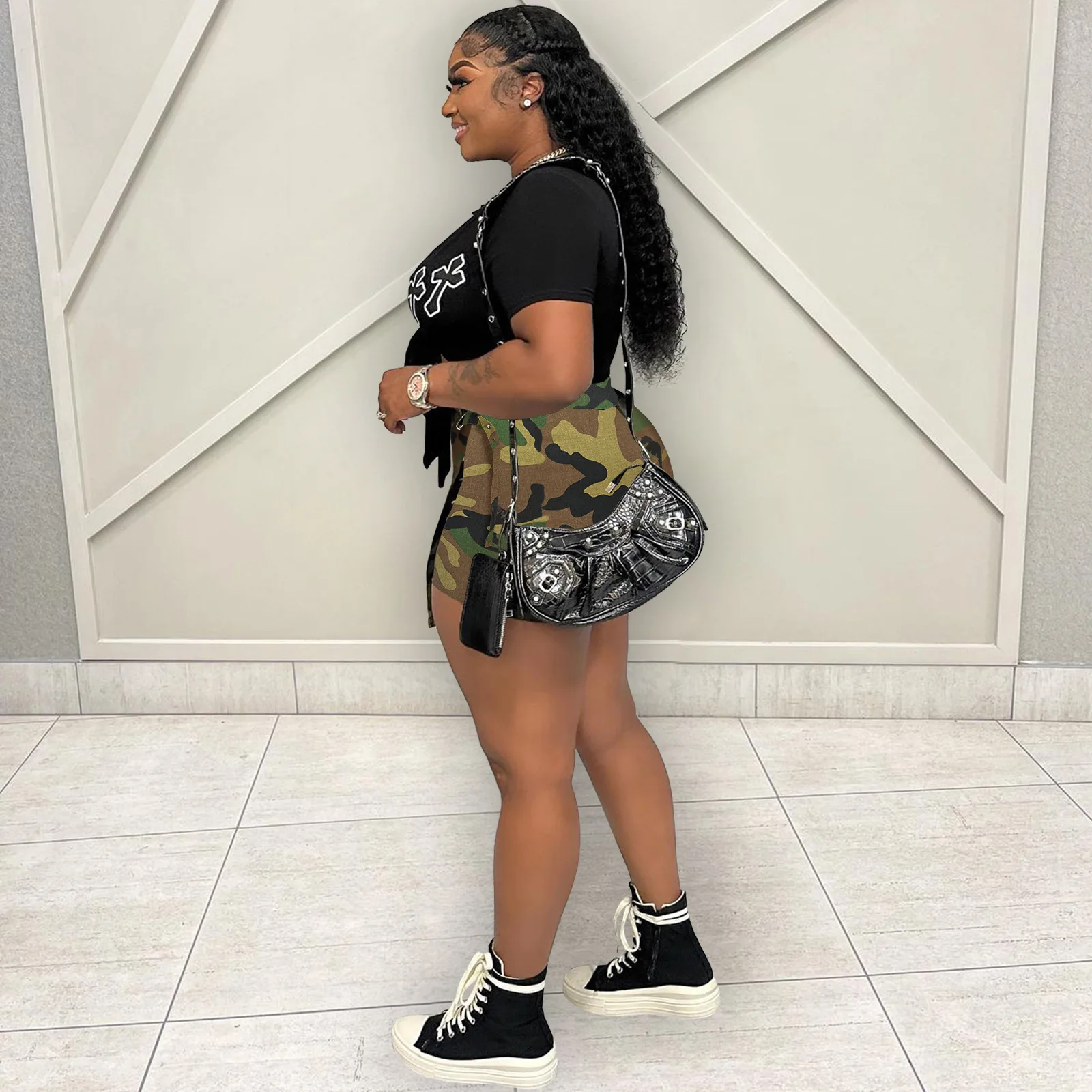 Women's Summer Skirts Pants Fashion Casual Ladies Patchwork Camouflage Irregular Mini Skirt Shorts