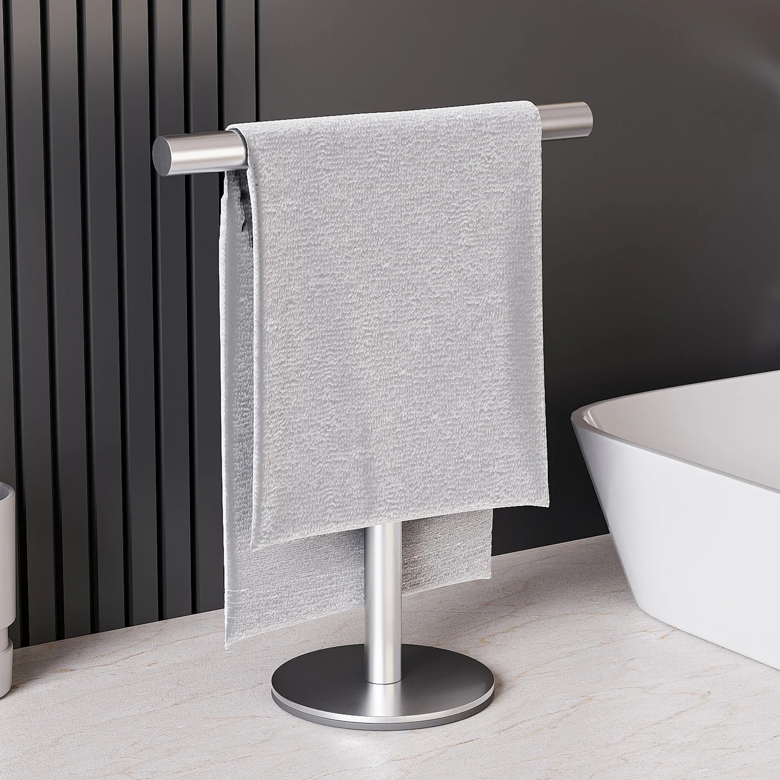 1pc Modern Freestanding Stainless Steel Towel Rack, T-Shape Hand Towel Holder with Sturdy Base, No Power Required, for Bathroom
