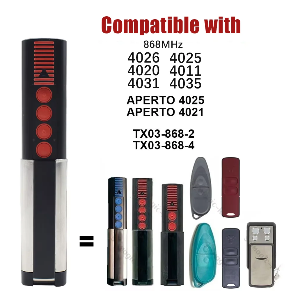868MHz Rolling Code Garage Remote Control APERTO 4025 TX02-868-2, 4020 TX-03-868-4,4035,4021,4026 TX03-868-2 Door Opener