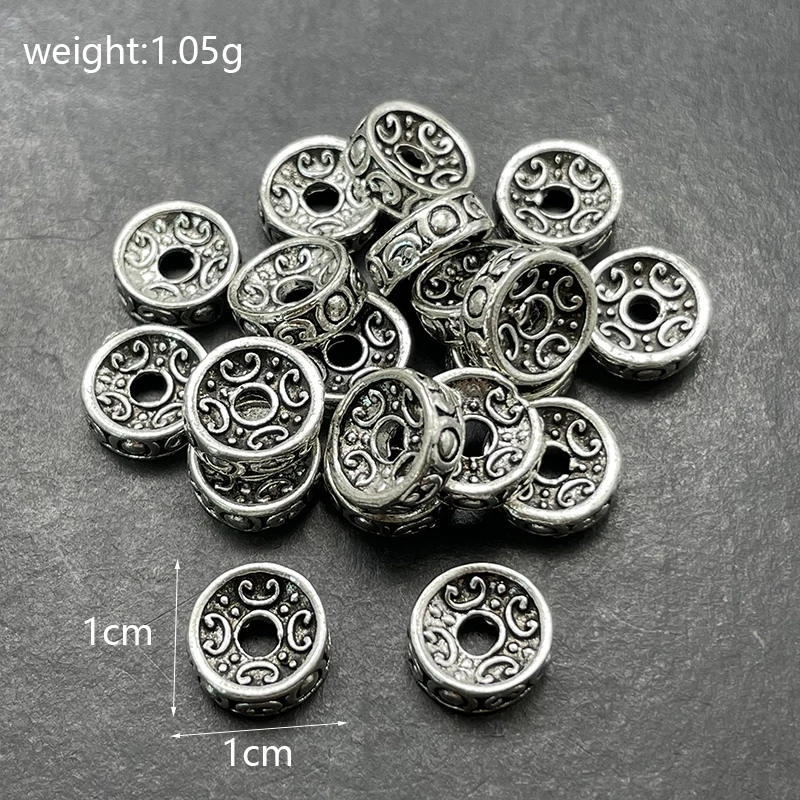50 Distanziatori Tondi In Lega – Argento Antico – 8mm X Foro 2,3mm – Per Bracciali, Collane E Creazioni Fai Da Te