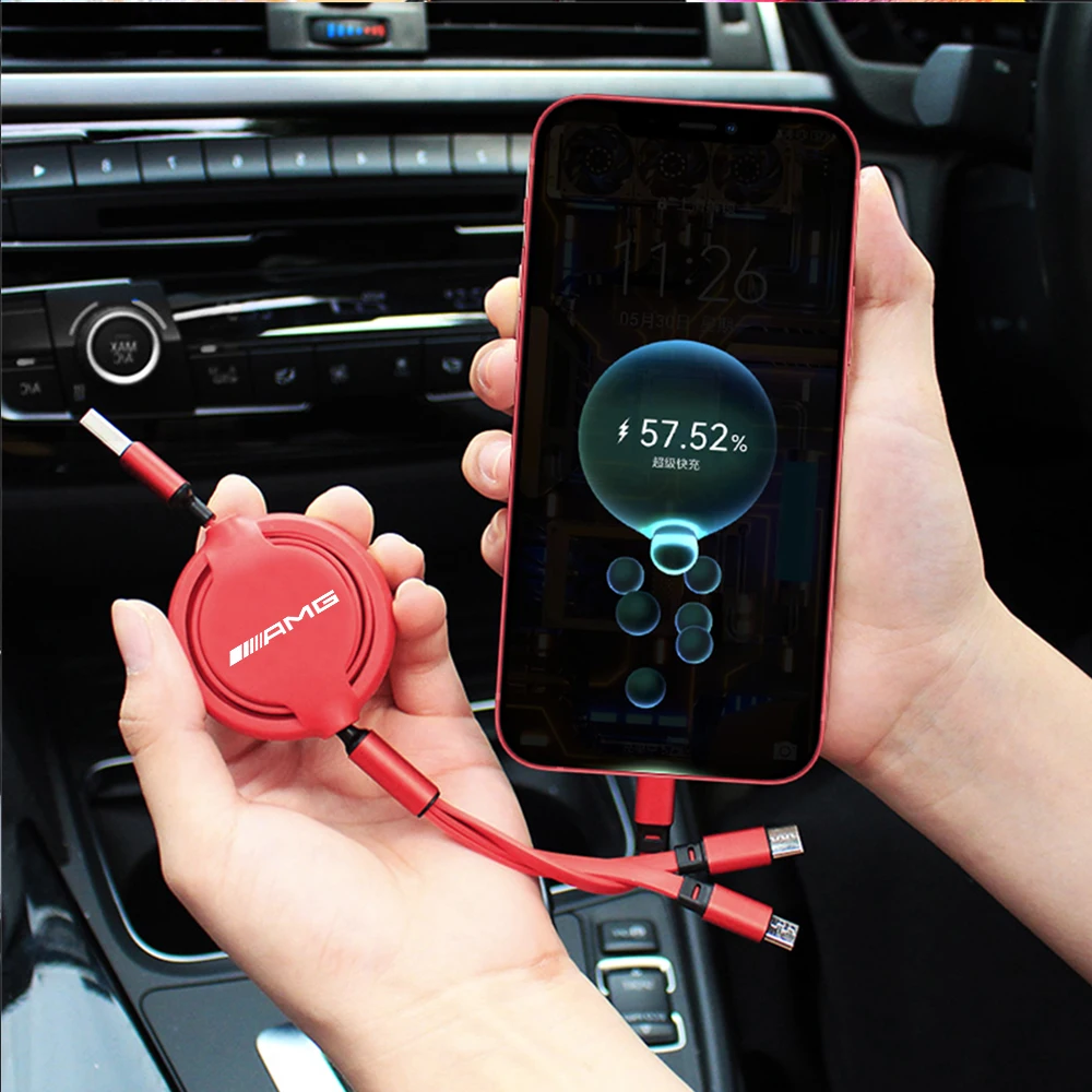 3-In-1 Data Cable Scalable Phone Fast Charging Charger For AMG Logo For Benz W204 W213 W205 W211 W176 Cla Smart 451 W212 W177 16 S0428d6f7a0984e5f832d197e7231adf64