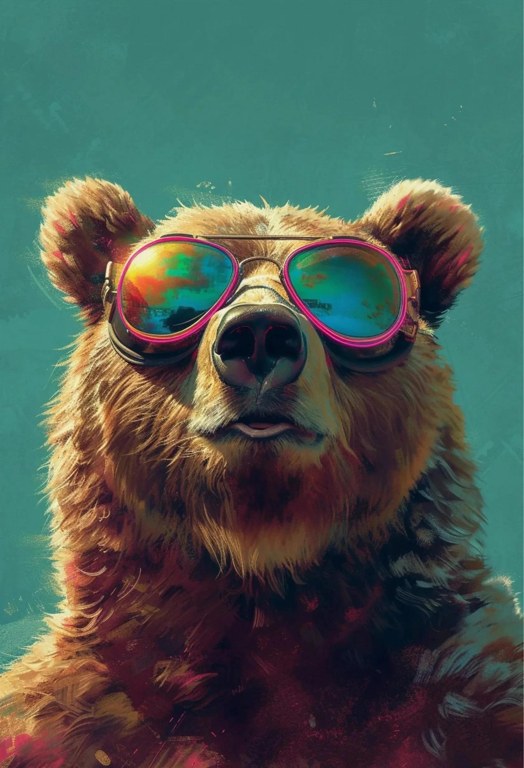 thumbnail image 1 of Póster estético con estampado de leopardo, león, jirafa, oso, conejo, gafas de sol de moda, pintura en lienzo de animales, arte de pared, decoración del hogar para sala de estar, 1 of 5