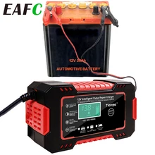 EAFC – chargeur de batterie 12v 6a, réparation d'impulsions, écran LCD, intelligent, AGM, Cycle profond, GEL plomb-acide, automatique, Charge rapide pour voiture