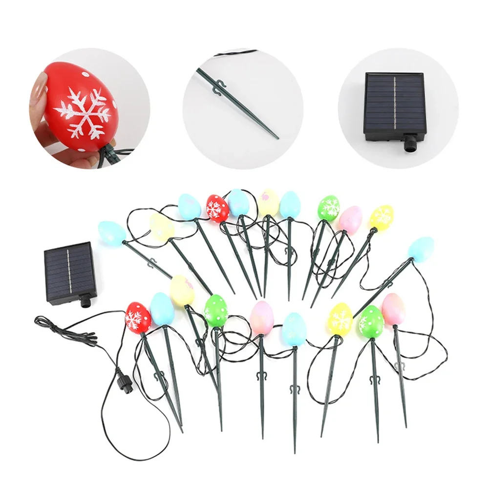 Solar Easter Egg String Lights IP65 Waterproof Easter Atmosphere Lamp 1200mAh Easter Ground Stake Light for Outdoor Garden Patio
