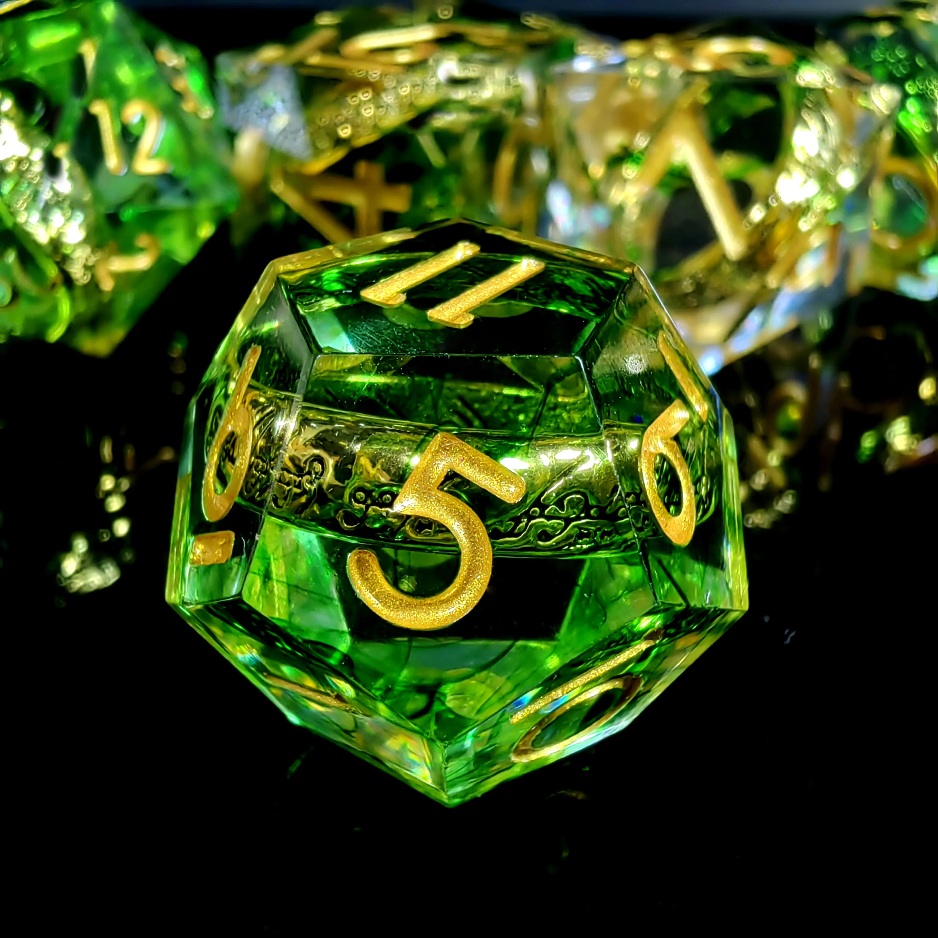 DnD Dice Set-7pc Resin Polyhedral Dice with Dragon Ring Core, Emerald Green D&D for RPG Games